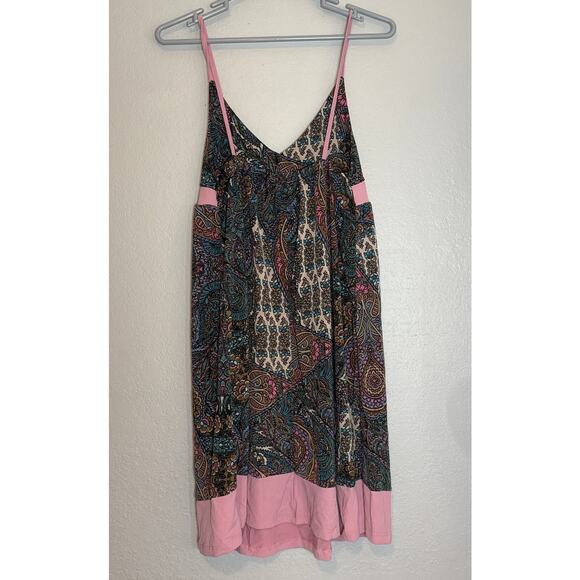 Vintage Y2K Babydoll Strappy Going Out Dress Women Large Paisley Pale Pink Brown - Picture 5 of 11